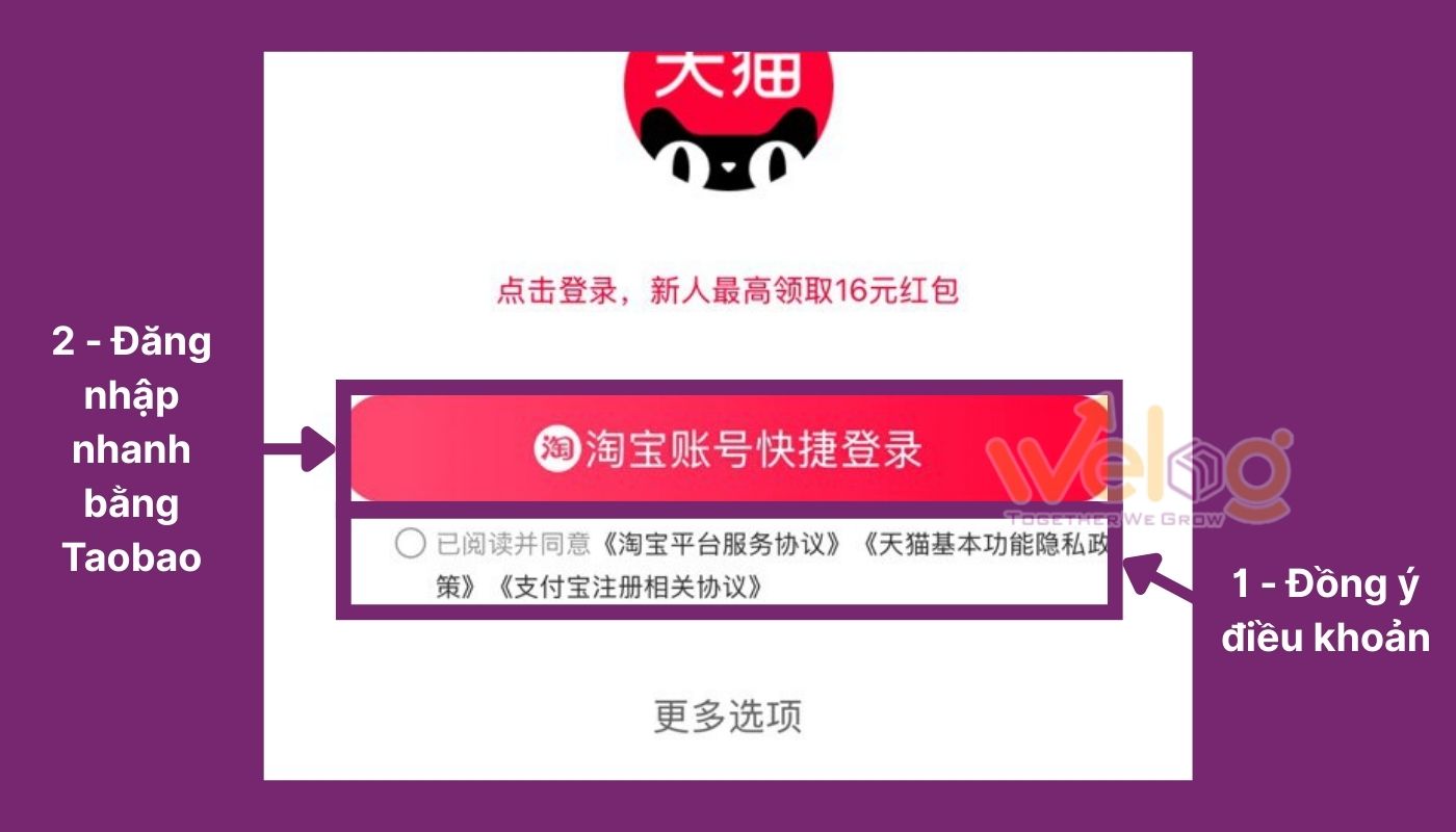 Thực hiện đăng nhập Tmall thông qua tài khoản Taobao